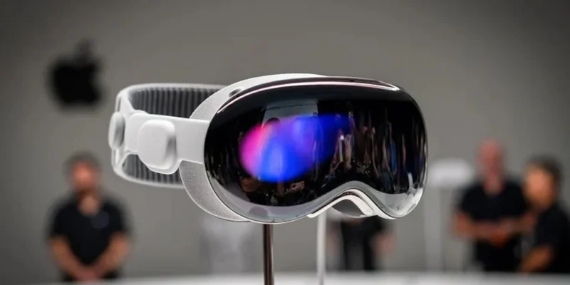 Apple Vision Pro Headset Showing Mixed Reality Interface in Home Use